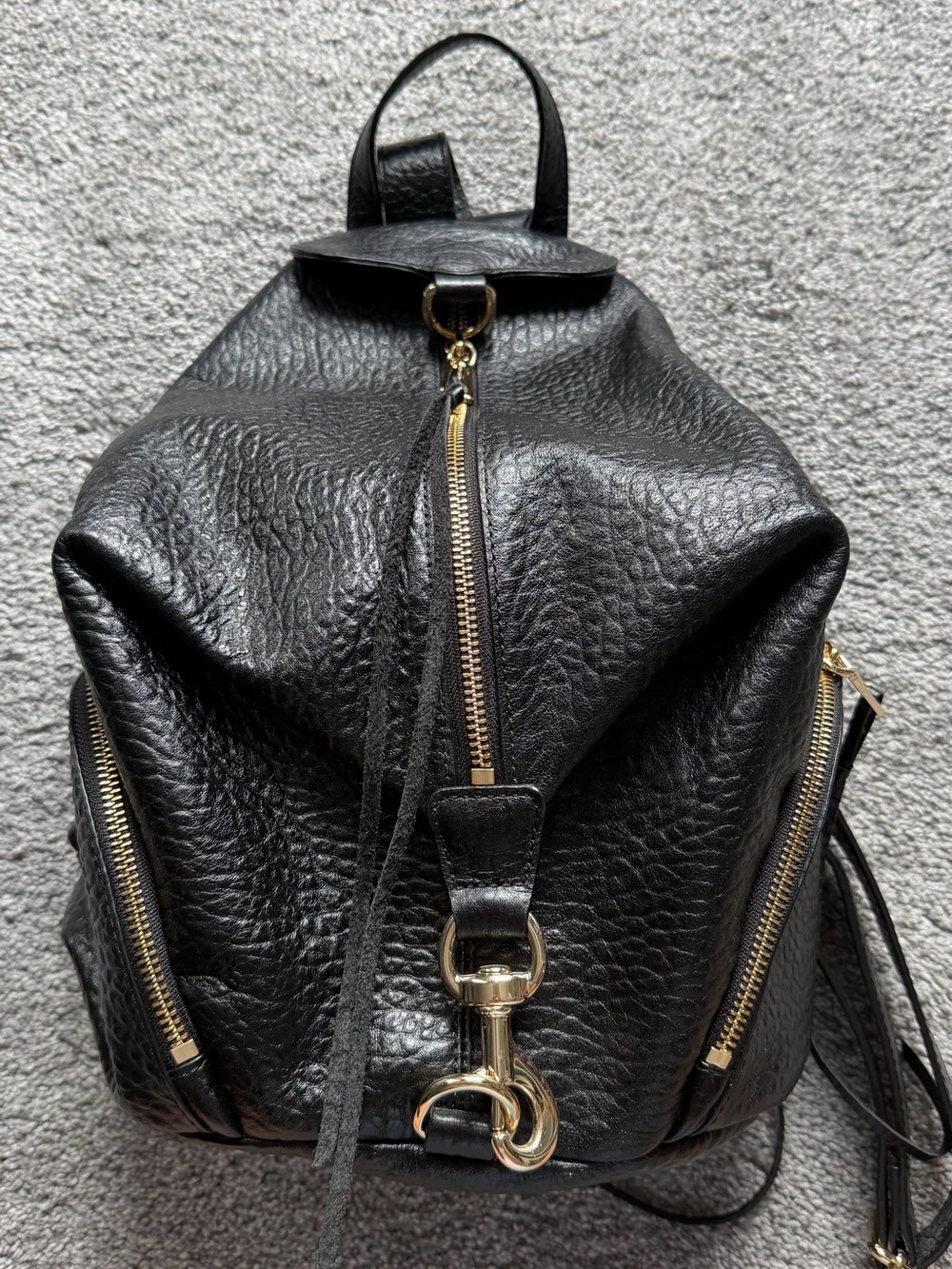 Rebecca Minkoff Julian Black Leather Backpack with Gold Hardware